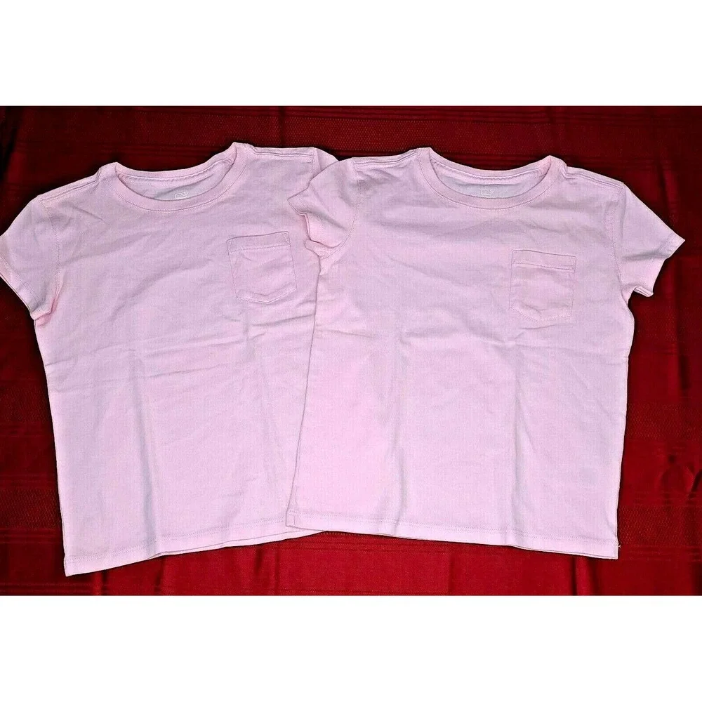 2 PK Vineyard Vines Pink TShirt Girls Sz XS(5-6) Solid Pocket Retail $29.50 Each